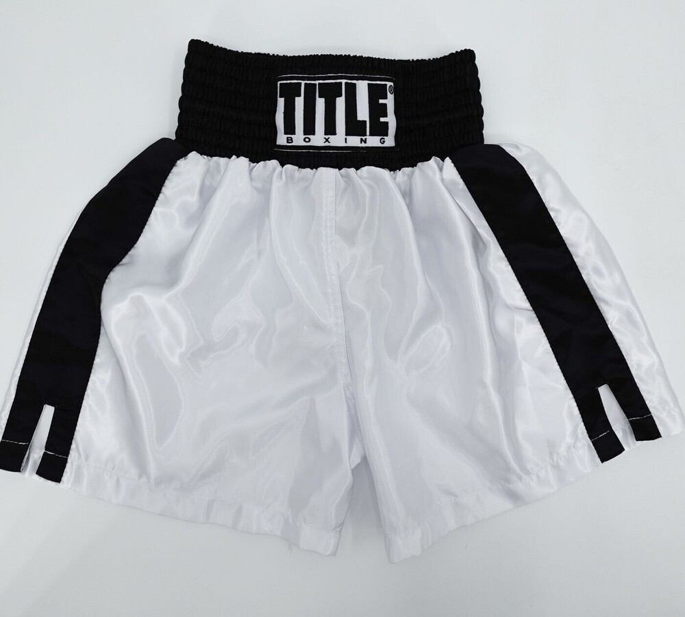 Title Boxing Trunks Womens Small White Black Satin Shorts Boxer Athletic Wear